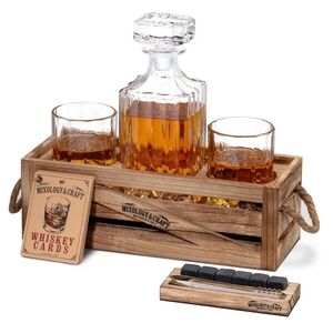 Whiskey Decanter Set with Glasses and Wooden Crate